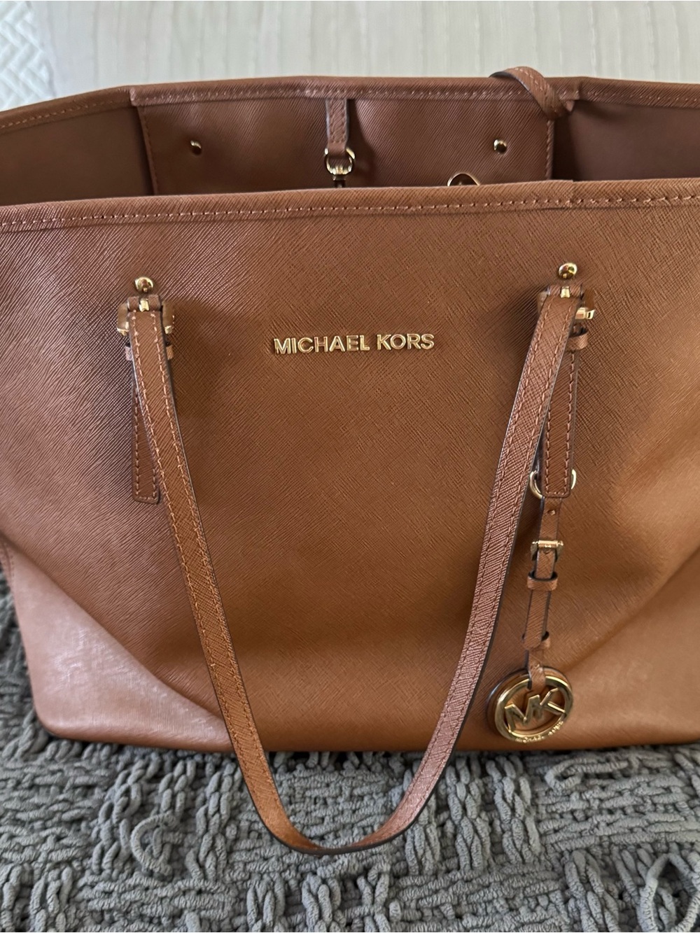 Michael Kors Cognac Saffiano Leather Tote with Gold Hardware